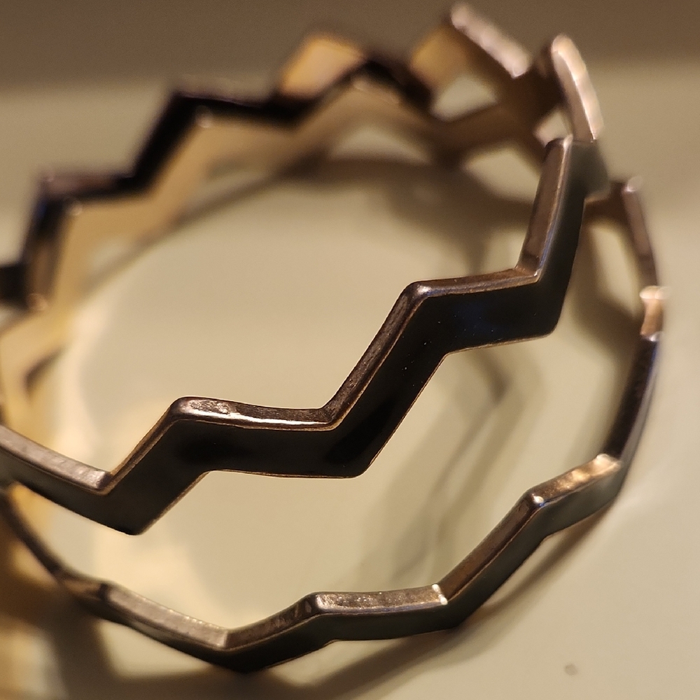 Black & Goldtone Chevron Pattern Bracelets